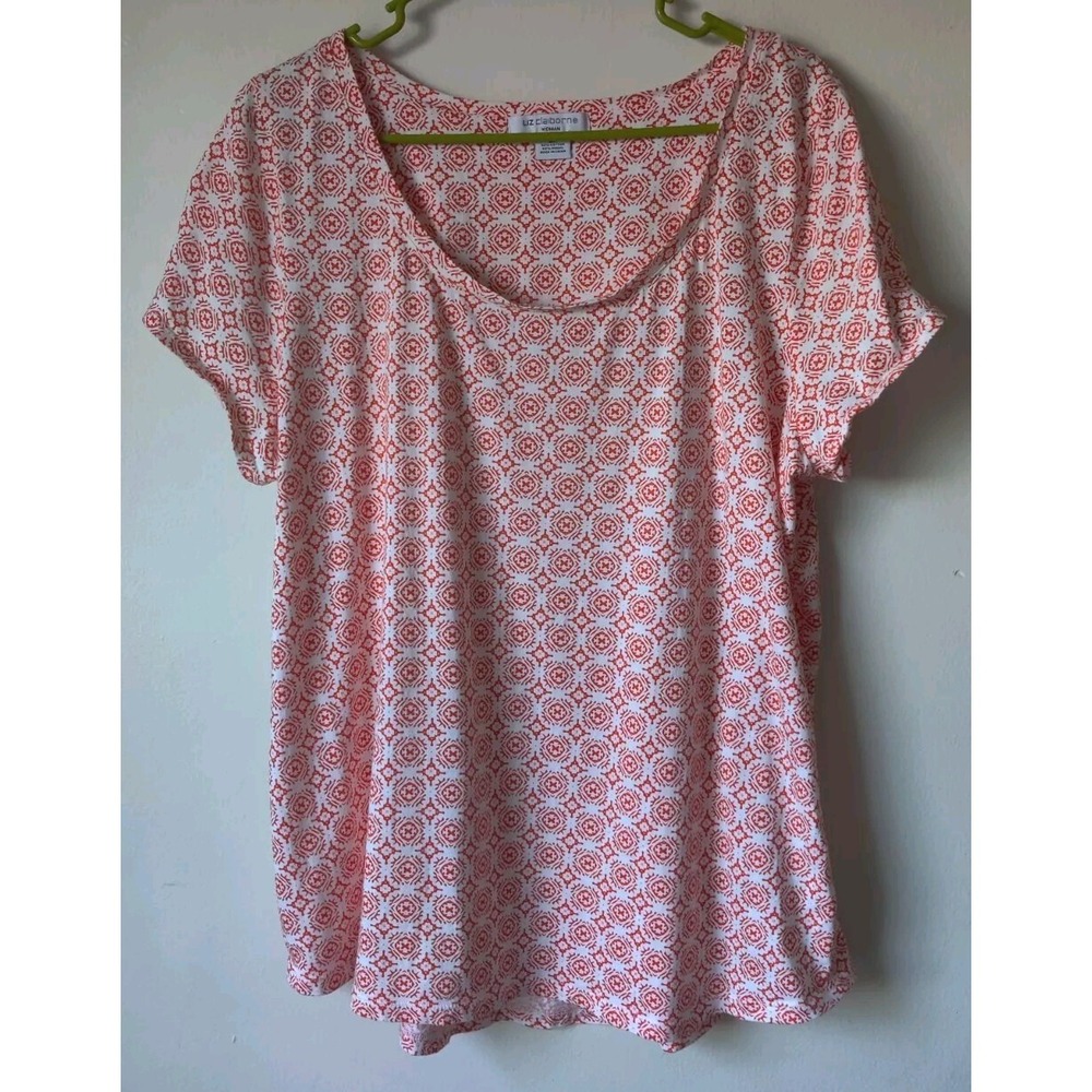 Liz Claiborne Top Women's Plus Size 2X Orange/Red/White Geometric Design